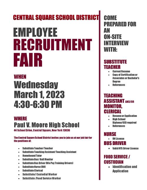   CSSD Recruitment Fair is upcoming March 1